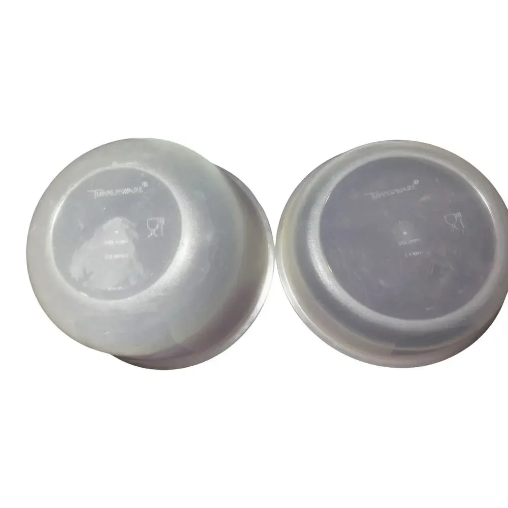 Set of 2 Vintage Tupperware Clear Bowls with Light Green Lids 3 1/2 c & 4 1/4 c